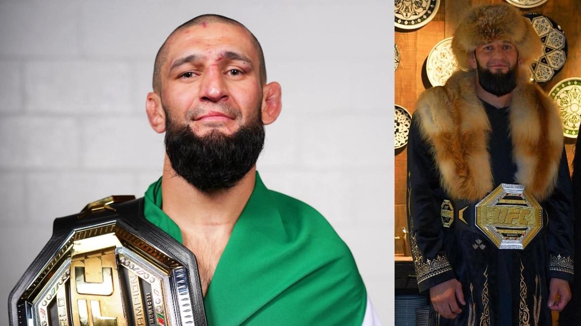 Хамзата Чимаева приодели в эксклюзивный казахский чапан с поясом UFC 