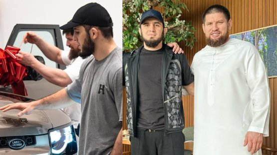 Исламу Махачеву подарили машину в Дубае. Рядом – казахстанский бизнесмен 